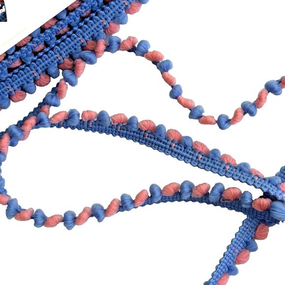 Light Blue & Pink Pom Pom Ball Fringe Fabric Trim 5 Yards 1/2" Wide - Picture 1 of 4